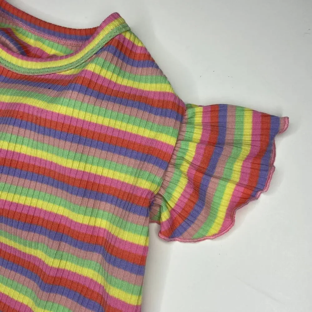Pink Colorful Striped Dog Shirt with Ruffle Sleeves Pet Clothes